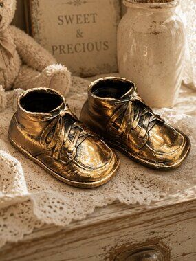 Vintage Stamped Bronze Baby Shoe Keepsakes Nursery Room Decor